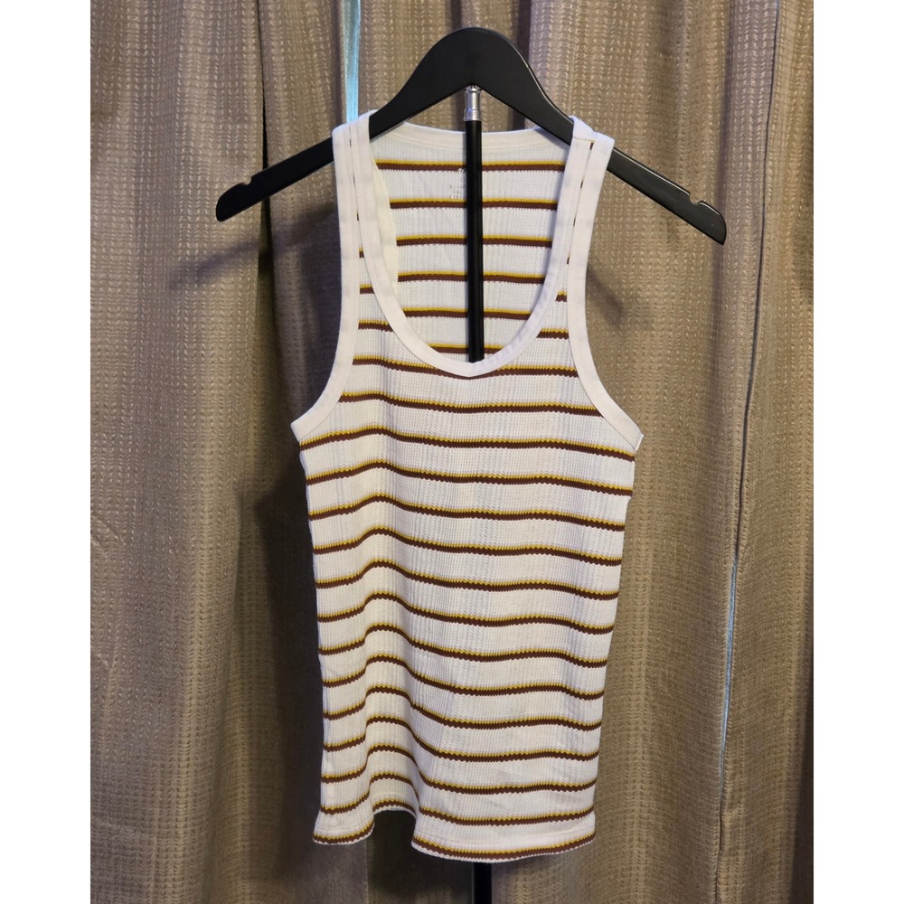 Aerie Striped Waffle Knit Racerback Tank Top Womens Size Medium White‎ Brown